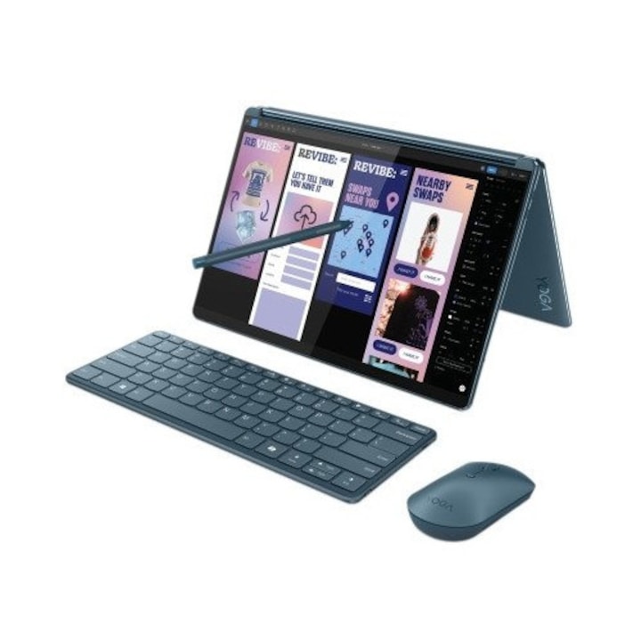 Lenovo Yoga Book 9 Hybrid laptop (2 az 1-ben), 13.3" 2.8K érintőképernyő, Intel® Core™ Ultra 7 155U akár 4.8 GHz-ig, 32 GB RAM LPDDR5x 7467, 512 GB SSD, Intel Graphics, Windows 11 Home, Tidal Teal 512 GB