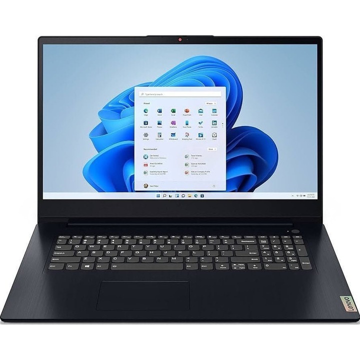 Lenovo IdeaPad 3 laptop, 17.3" Full HD, Intel® Core™ i5 1235U akár 4.4 GHz-ig, 8 GB RAM DDR4 3200, 512 GB SSD, Intel Iris Xᵉ grafikus kártya, Windows 11 Home, Abyss Blue 512 GB