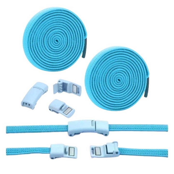 Sireturi elastice fara legare cu catarama magnetica, set de 2, albastru deschis