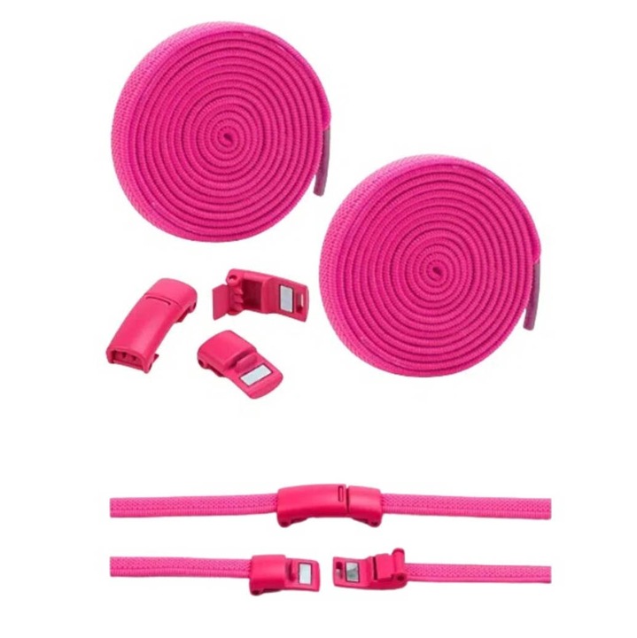Sireturi elastice fara noduri, design magnetic, roz, set pentru incaltaminte sportiva