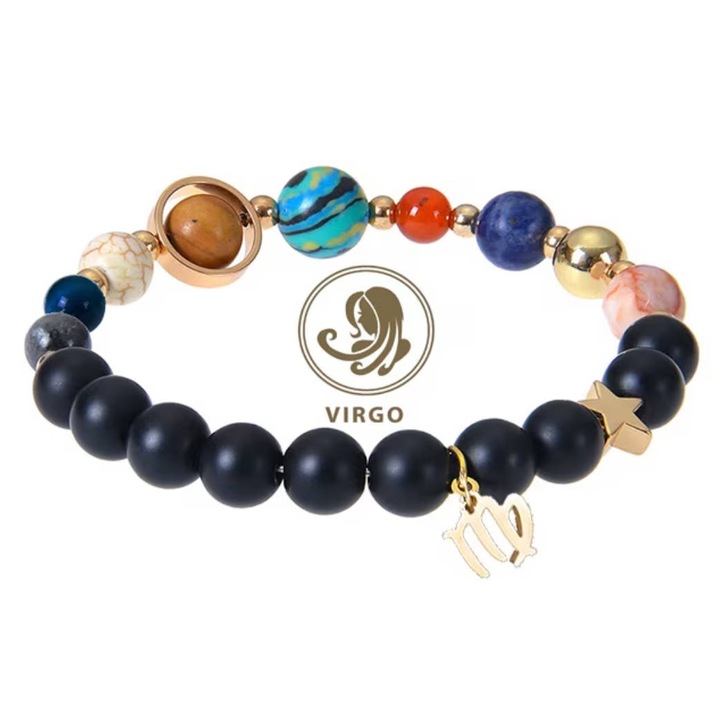 Bratara amethyst semipretioasa unisex cu pandantiv zodiac Fecioara