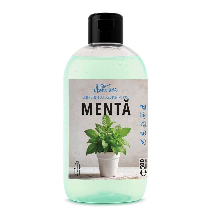Detergent de vase concentrat biodegradabil pentru spalatul manual cu aroma de menta, Aroma Terra, 500 ml