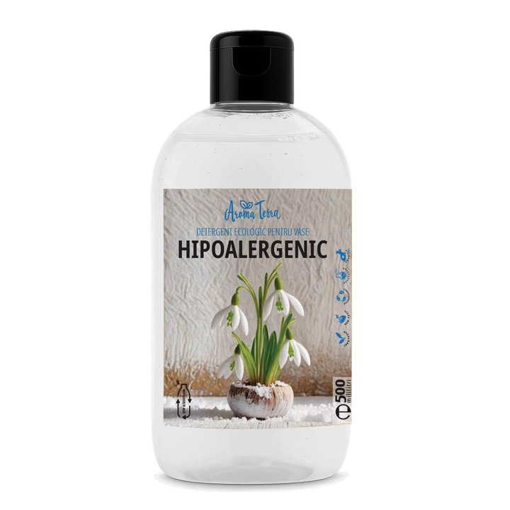 Detergent de vase manual hipoalergenic biodegradabil, fara parfum si coloranti, de la Aroma Terra, 500 ml