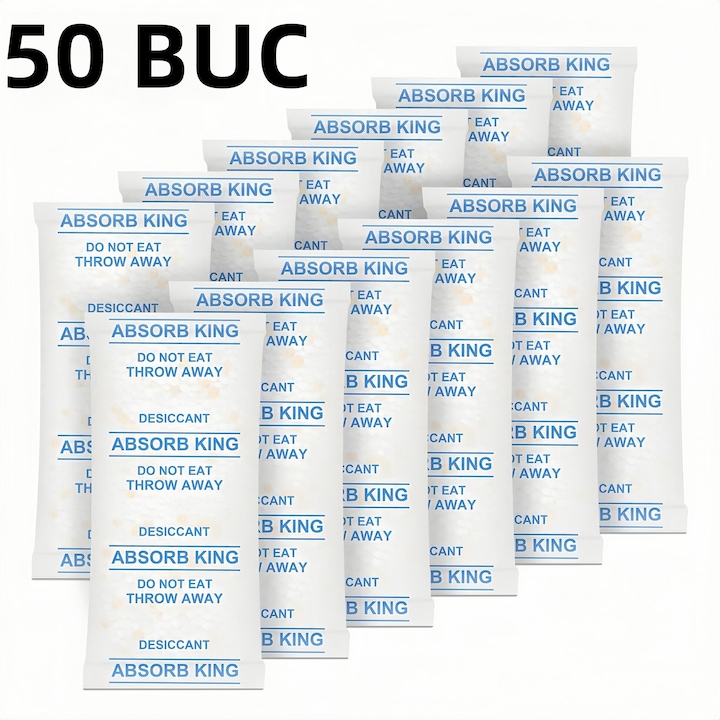 Pachete desicante, 50 bucati, 2 grame, absorbante umiditate pentru alimente, bijuterii, electronice