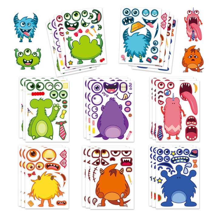 Set de 8 Stickere Decorative cu Fete Interchangeabile, Giftstorm, reutilizabile, multicolor