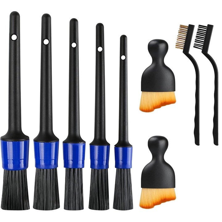 Set 9 pensule profesionale, Pentru detailing si curatare interior-exterior auto, ventilatie, jante si spatii greu accesibile, BOMSTOM, ABS/PP, Dimensiuni diferite, Rezistent la uzura, Design ergonomic, Multicolor