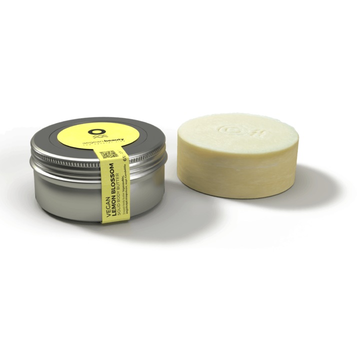 Unt de corp solid vegan, Aegean Beauty, cu 100% floare de lamai organica, extract de struguri si ceara Candelilla. 65 g