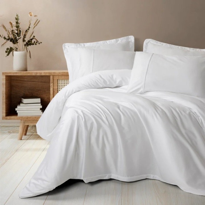 Luxus dupla ágyneműhuzat, Lyocell és pamut anyagból, 280 x 280 cm, 6 darab, Cotton Box, Silky Satin, Fehér