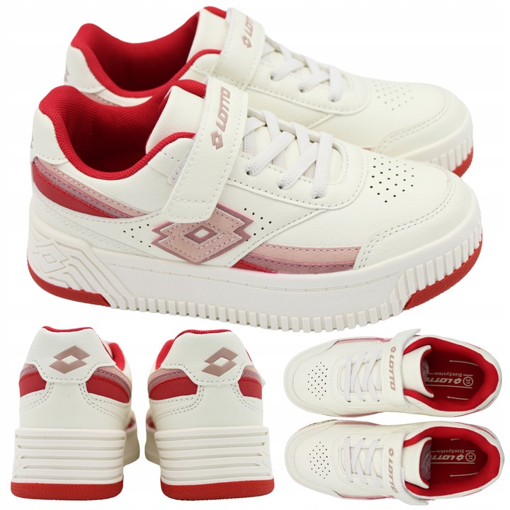Pantofi Sport Pentru Copii, Lotto, Pinadee K Girls 2600160K 1241, Material Superior Sintetic, Talpa Cauciuc, Tip De Inchidere Velcro, Destinatie Incaltaminte De Zi Si Sport Pentru Fete, Alb / Rosu
