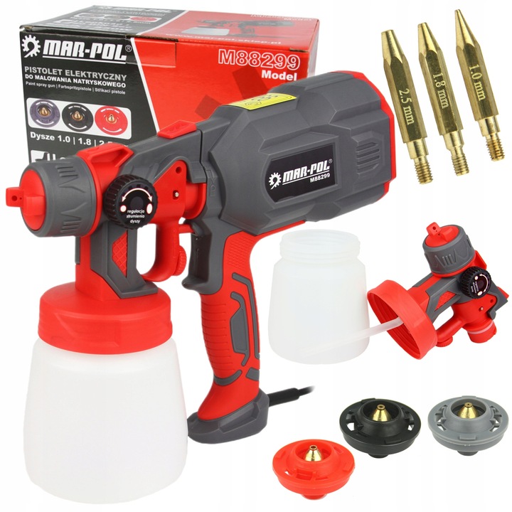 Pistol electric de vopsit MAR-POL M88299, 3 duze, 800ml, 550W, 230V, antiderapant