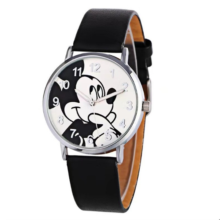 Ceas pentru copii Mickey Mouse, design colorat, curea ajustabila, quartz, negru