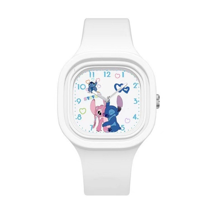 Fashion Stitch gyerek karóra, rajzfilmfigura dizájnnal, szilikon szíjjal, fehér
