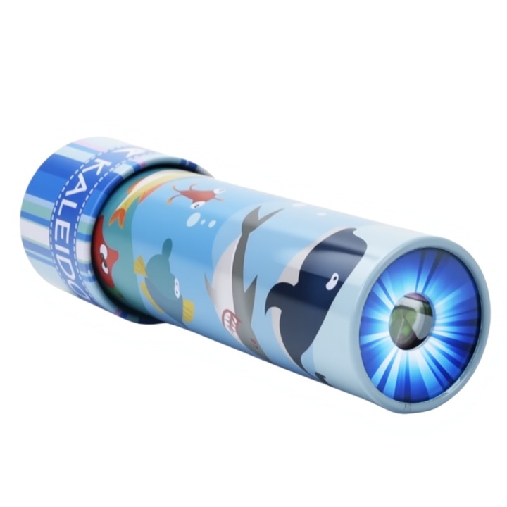 Klasszikus kaleidoszkóp gyerekeknek, Tartós fém test, Omelivon® 3D dizájn, Retro oktatójáték, Születésnapi ajándék, Rejtett állatok, Világoskék (Víz alatti világ)