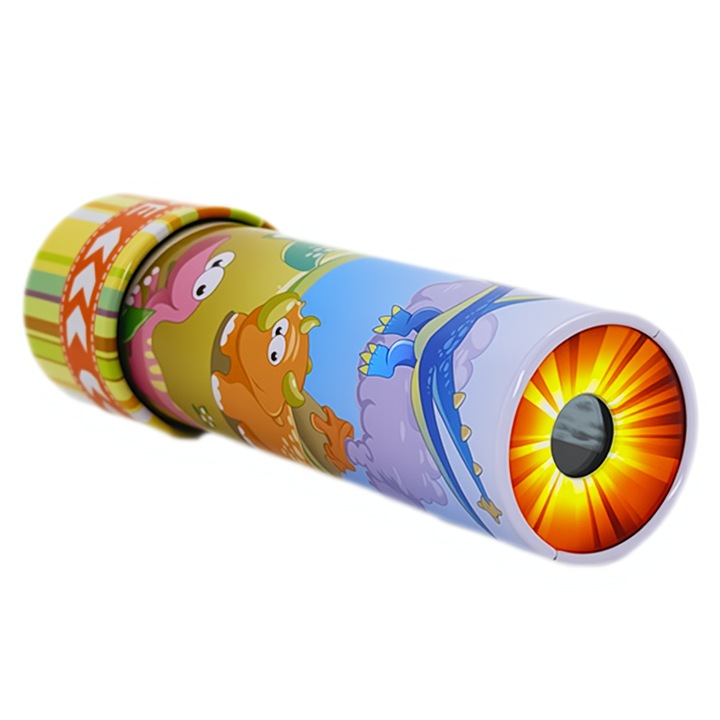 Klasszikus kaleidoszkóp gyerekeknek, tartós fém test, 3D Omelivon® dizájn, retró oktatójáték, születésnapi ajándék, rejtett állatok, narancssárga (Dinoszaurusz világ)