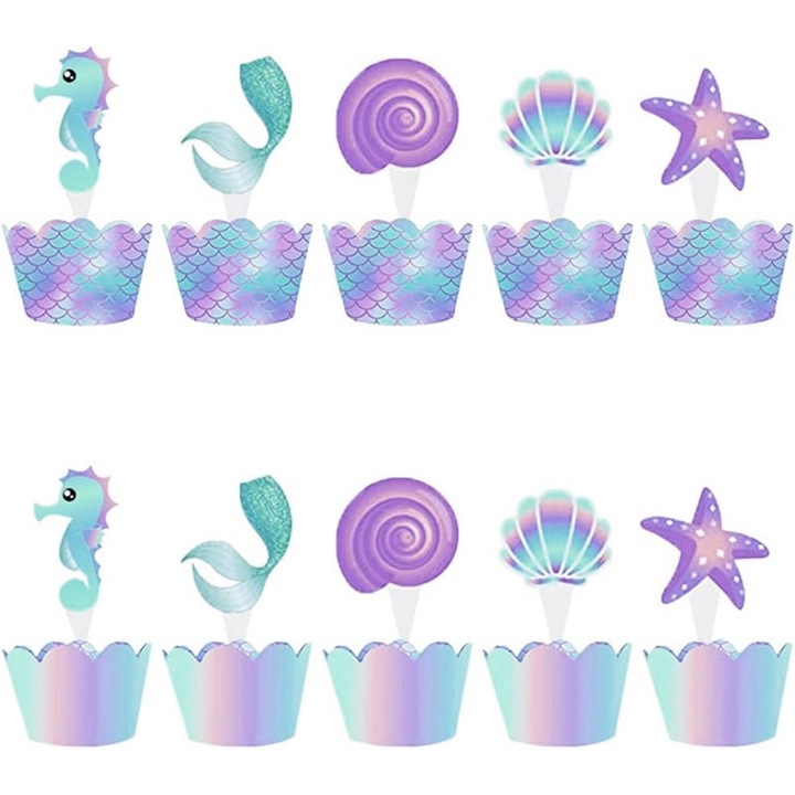 Аксесоари за торта СИРЕНКА + Пики, комплект от 40 части, 5x8 см, многоцветни