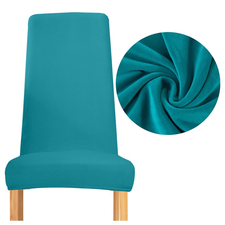 Husa scaun, Meble OdNowa, turcoaz, velur gros, pentru spatar ingust