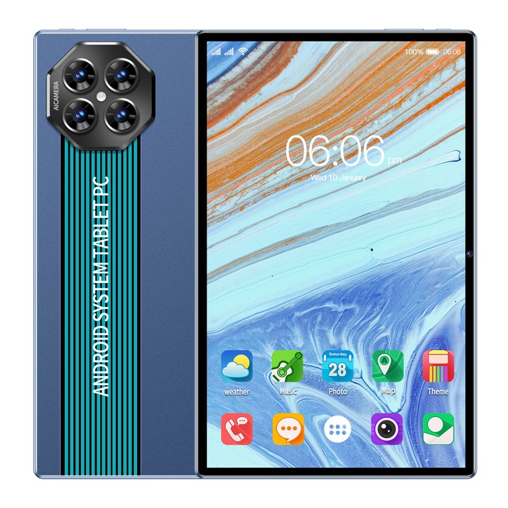 Tableta Android Ecran Mare 10 Inch, 16+512G Definitie Ultra-Hoara, Culoare Albastra