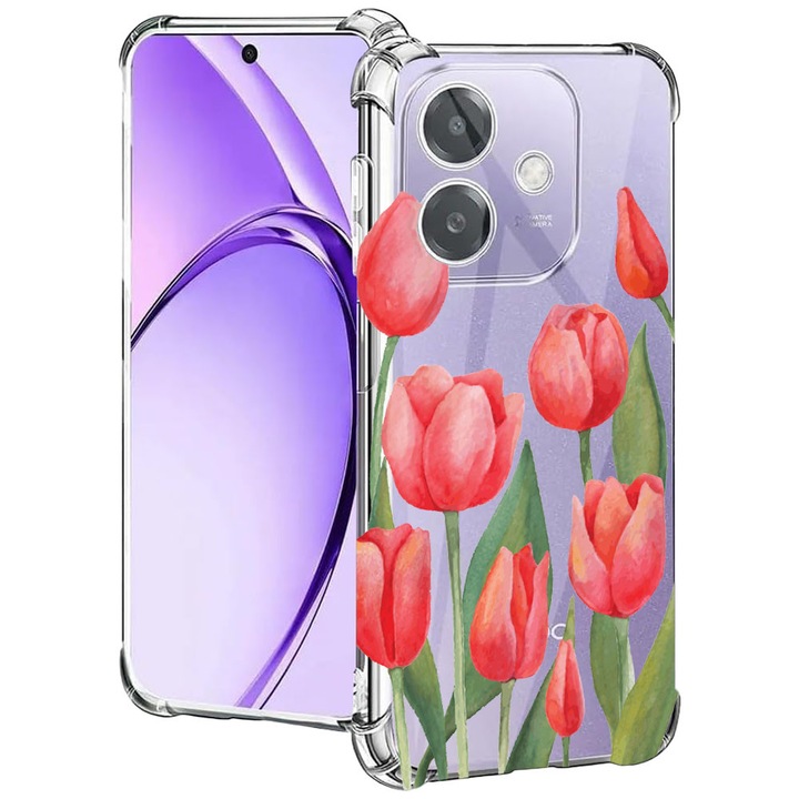 BestCase® Husa pentru OPPO A60 5G / A40 / A40M, Anti Shock 1.5MM, Red Tulips, Protectie camera, ecran si colturi, 2004575 AS 633