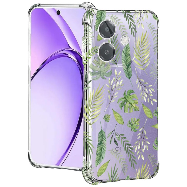 BestCase® Husa pentru OPPO A60 5G / A40 / A40M, Anti Shock 1.5MM, Green leafs, Protectie camera, ecran si colturi, 2004575 AS 77