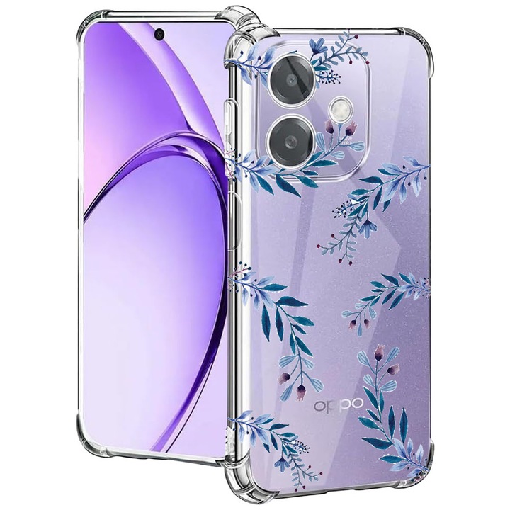 BestCase® Husa pentru OPPO A60 5G / A40 / A40M, Anti Shock 1.5MM, Blue Flowers, Protectie camera, ecran si colturi, 2004575 AS 116