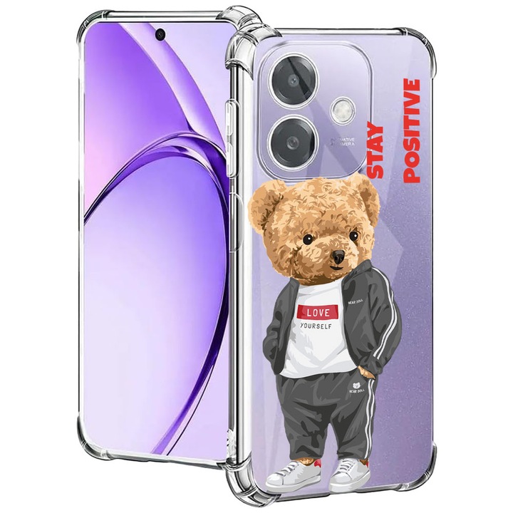 BestCase® Husa pentru OPPO A60 5G / A40 / A40M, Anti Shock 1.5MM, Stay Positive - Teddy Bear, Protectie camera, ecran si colturi, 2004575 AS 926