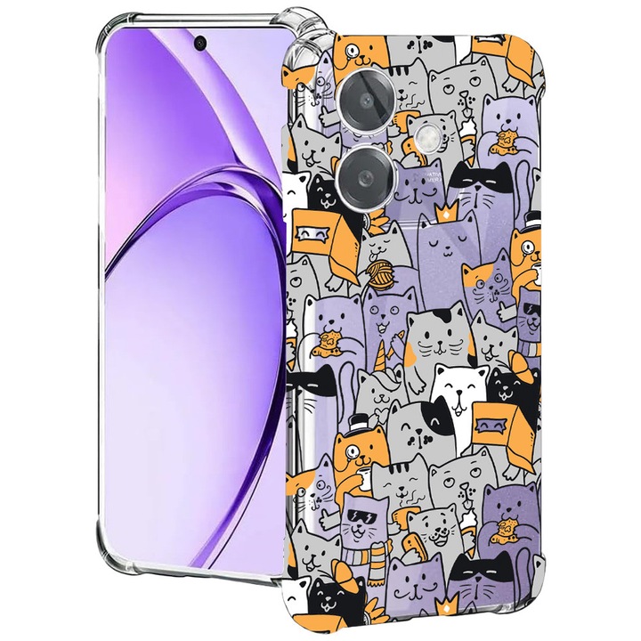 BestCase® Husa pentru OPPO A60 5G / A40 / A40M, Anti Shock 1.5MM, Cat Pattern, Protectie camera, ecran si colturi, 2004575 AS 1030