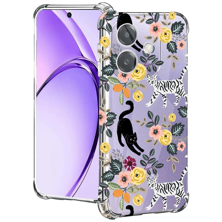 BestCase® Husa pentru OPPO A60 5G / A40 / A40M, Anti Shock 1.5MM, Cat Pattern, Protectie camera, ecran si colturi, 2004575 AS 1429