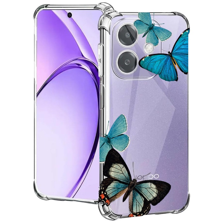 BestCase® Husa pentru OPPO A60 5G / A40 / A40M, Anti Shock 1.5MM, Beautiful Blue Butterflies, Protectie camera, ecran si colturi, 2004575 AS 991