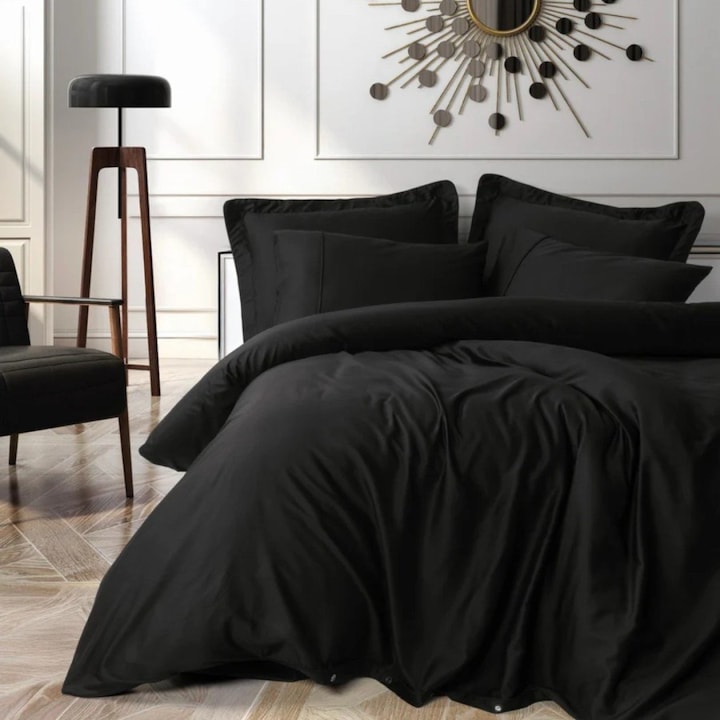 Luxus dupla ágyneműhuzat, Lyocellből és pamutból, 280 x 280 cm, 6 darab, Cotton Box, Silky Satin Black