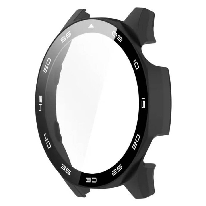 2 az 1-ben edzett üveg és PC lökhárító tok Huawei Watch GT5 Pro 46mm-hez, teljes védelem, fekete