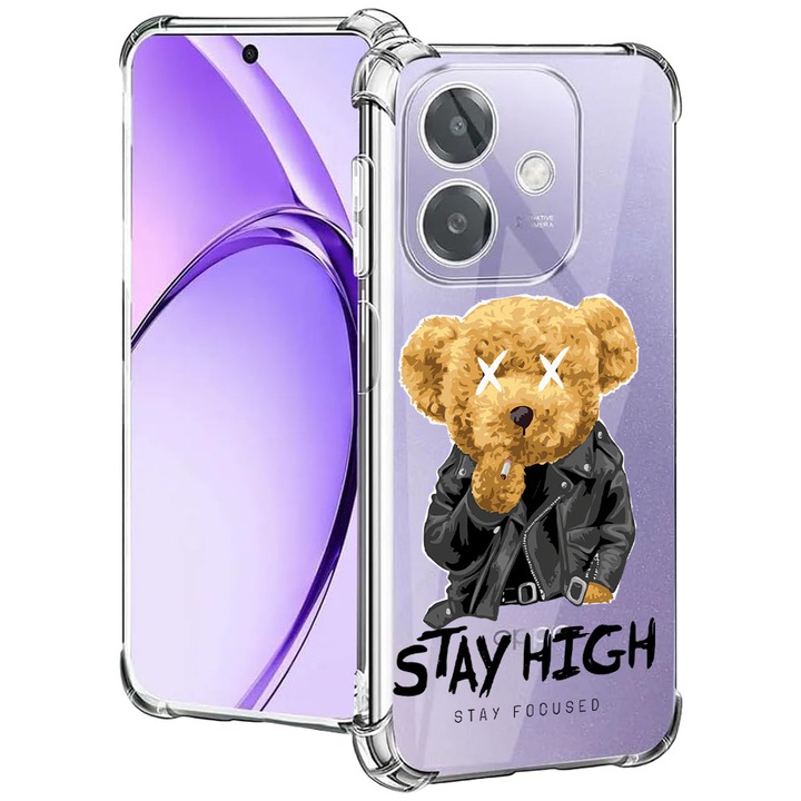 BestCase® Husa pentru OPPO A60 5G / A40 / A40M, Anti Shock 1.5MM, Stay High Teddy Bear, Protectie camera, ecran si colturi, 2004575 AS 1824
