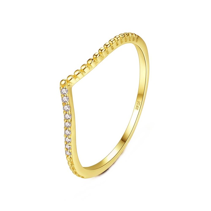 Inel din Argint cu Cristale Zirconiu, Placat cu Aur, Edge Diamonds, Marimea 6