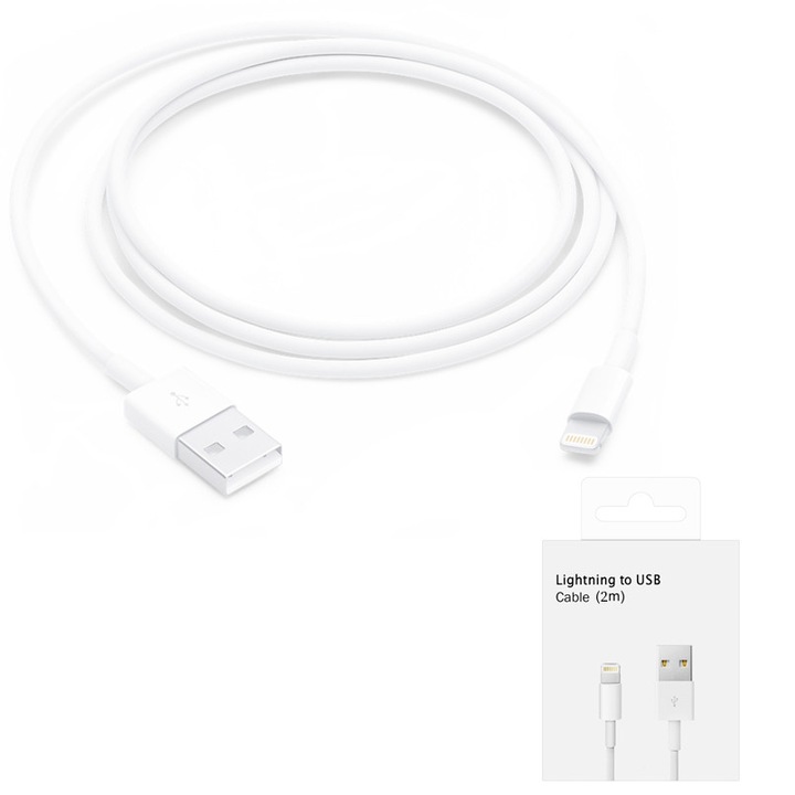 Gyors USB-A - Lightning kábel, iPhone-kompatibilis, 2m, R60, szilikon, Apple A1510 MD819ZM/A, R60, szilikon, gyöngyházfehér bliszteres csomagolás