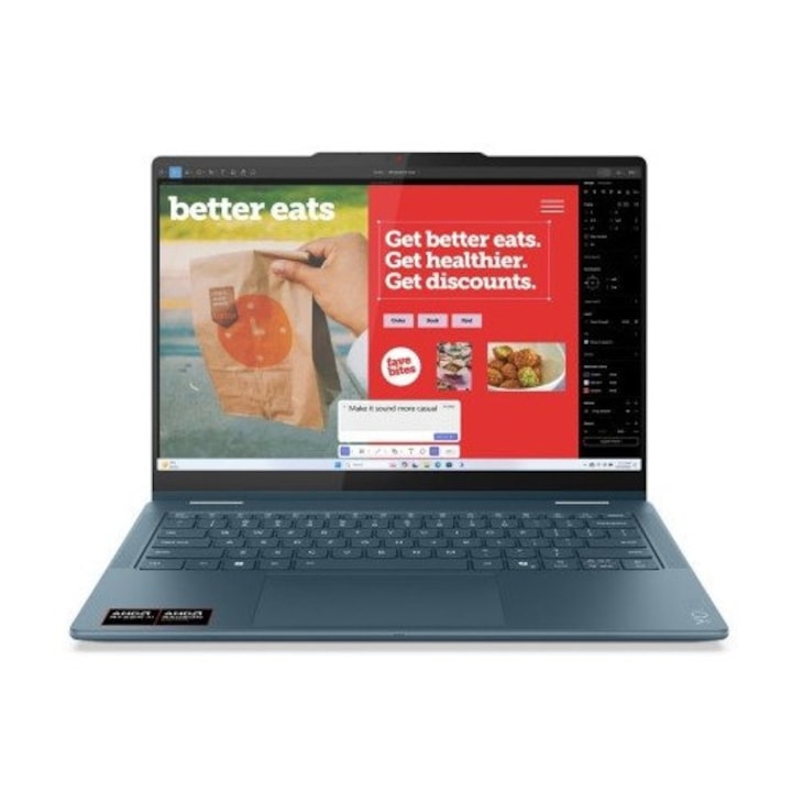 Lenovo Yoga 7 Hybrid laptop (2 az 1-ben), 14" WUXGA érintőképernyő, AMD Ryzen™ AI 5 340 akár 4.8 GHz-ig, 16 GB RAM LPDDR5x, 512 GB SSD, AMD Radeon 840M, Windows 11 Home, Tidal Teal 512 GB