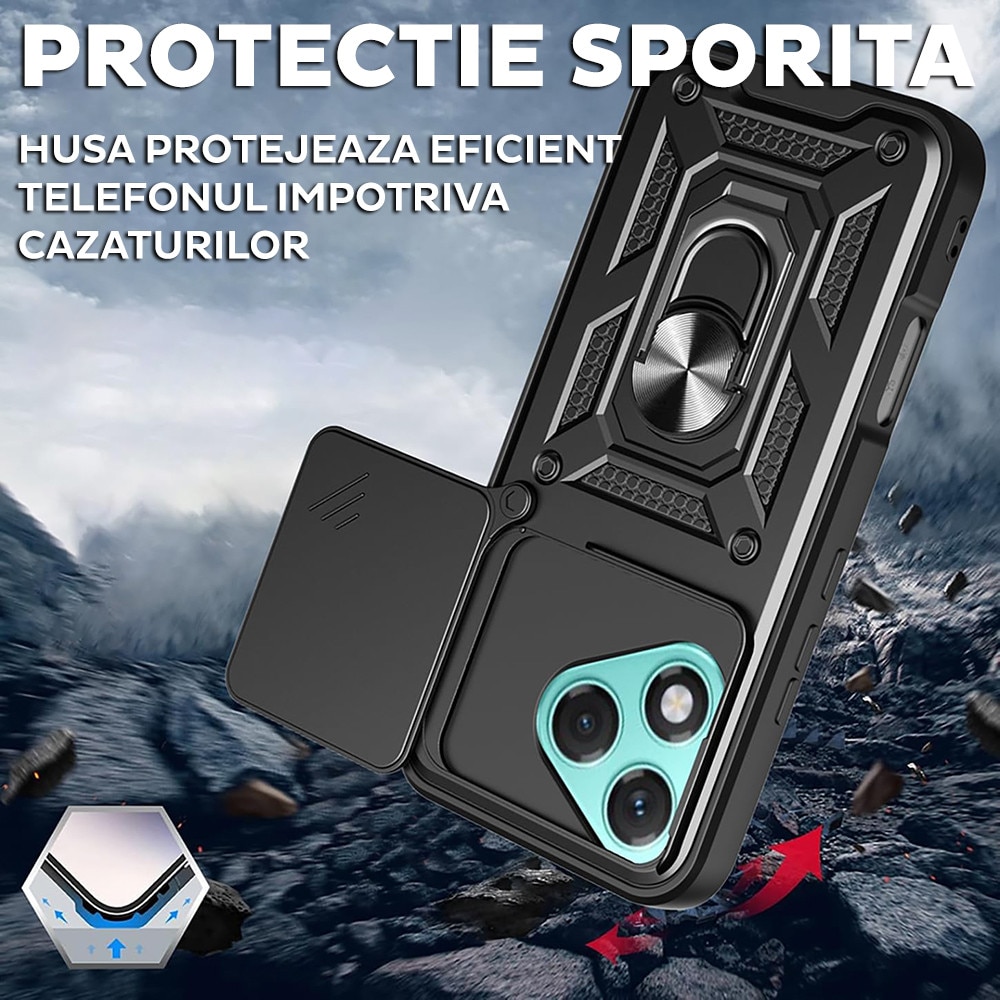 Husa pentru Honor 400 DaDen® Hybrid Armor Kickstand, Slider Camera, Antisoc, Protectie Superioara, Negru