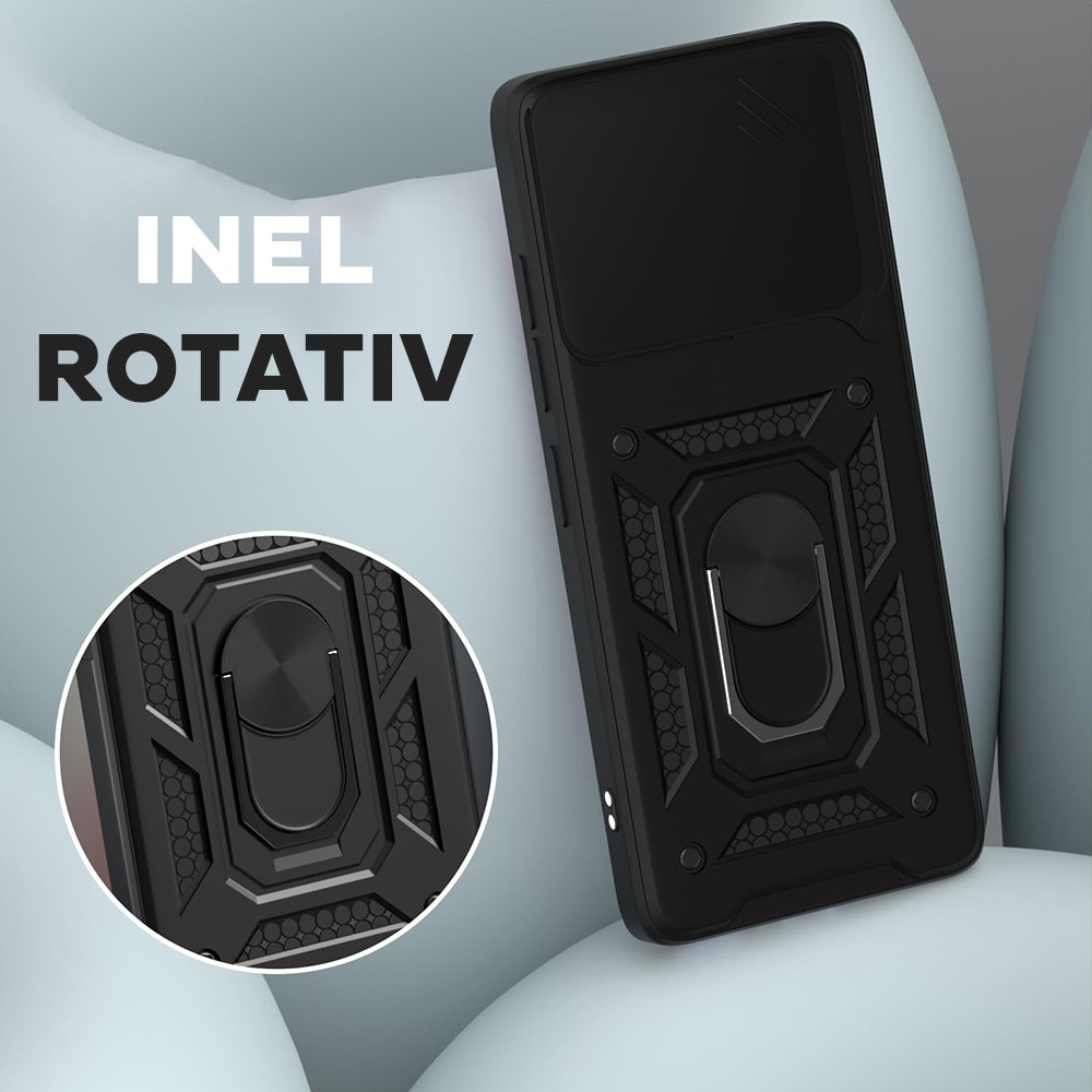 Husa pentru Honor 400 DaDen® Hybrid Armor Kickstand, Slider Camera, Antisoc, Protectie Superioara, Negru