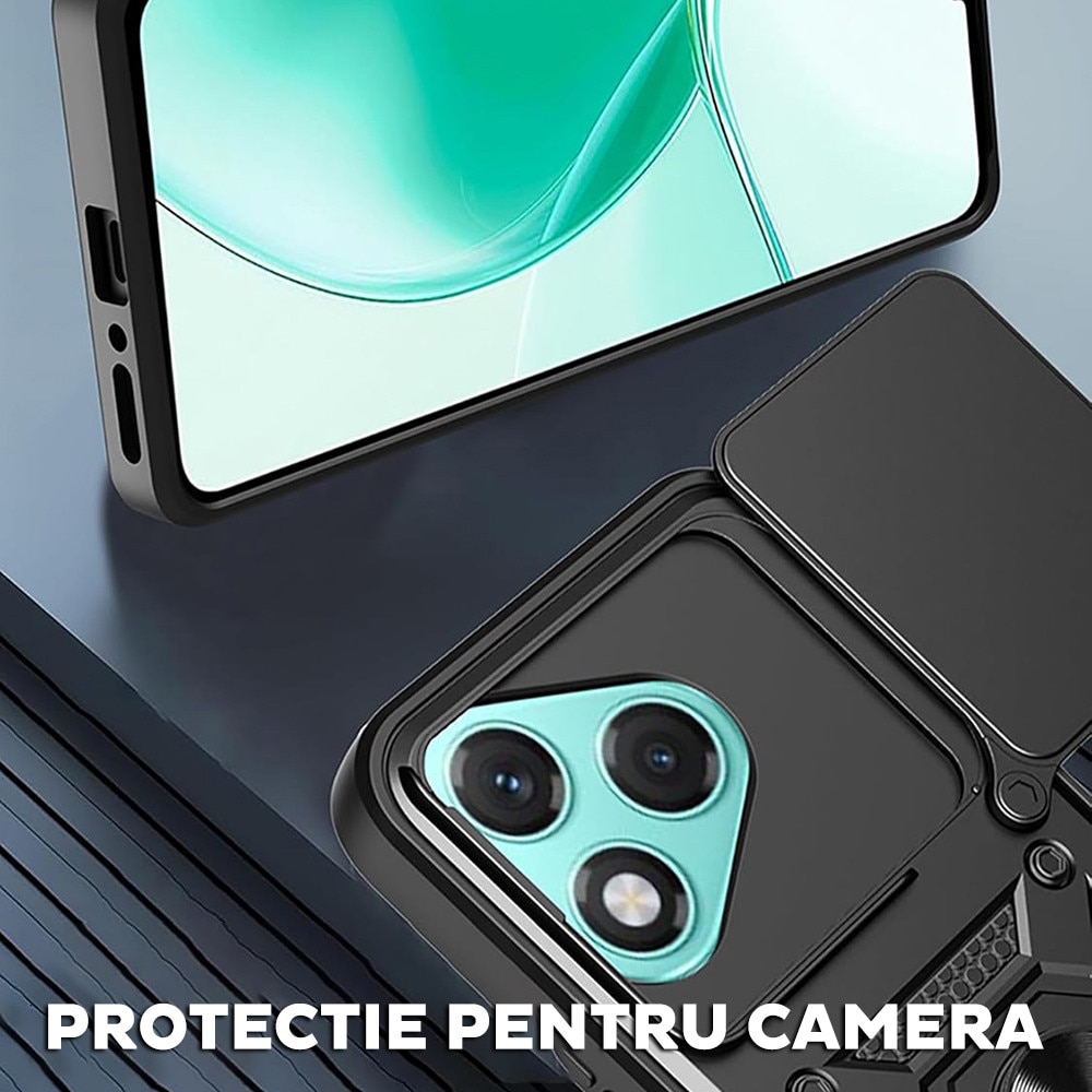 Husa pentru Honor 400 DaDen® Hybrid Armor Kickstand, Slider Camera, Antisoc, Protectie Superioara, Negru