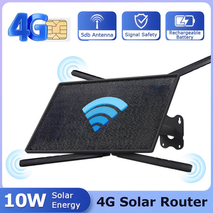 goBERA®️ 4G LTE hordozható router 10 W-os napelemmel, 20100mAh akkumulátorral, 2,4 GHz-es WIFI-vel, dupla 5 dBi-s antennával, Micro SIM kártyával, 10 eszköz egyidejű csatlakoztatására képes