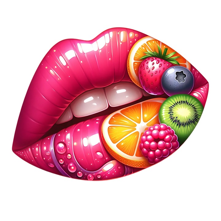 Sticker Buze femeie cocktail de fructe, Lip Glow, Autoadeziv, Cri-Flo, Marime 10 cm