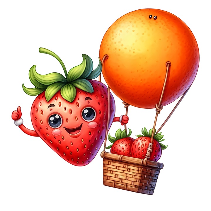 Sticker Capsuna amuzanta de vara cu balonul cu aer, Fructe, Autoadeziv, Cri-Flo, Marime 8 cm