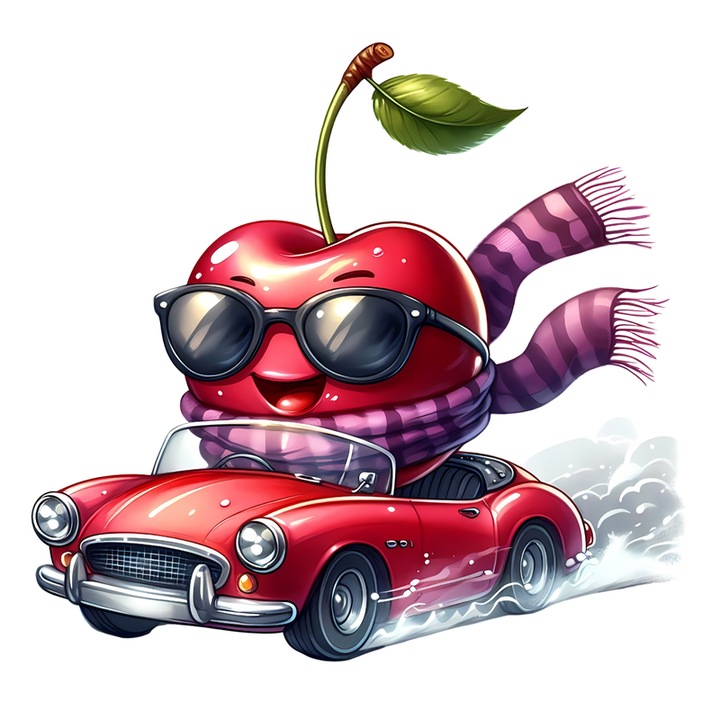 Sticker Cireasa de vara amuzanta in masina, Fructe, Autoadeziv, Cri-Flo, Marime 10 cm