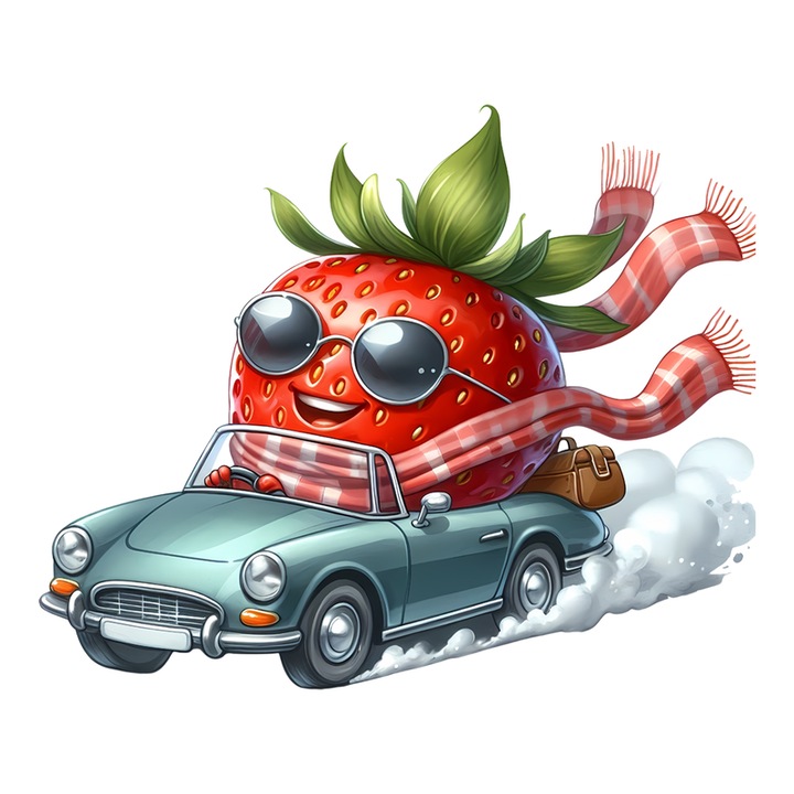 Sticker Capsuna amuzanta de vara in masina, Fructe, Autoadeziv, Cri-Flo, Marime 10 cm