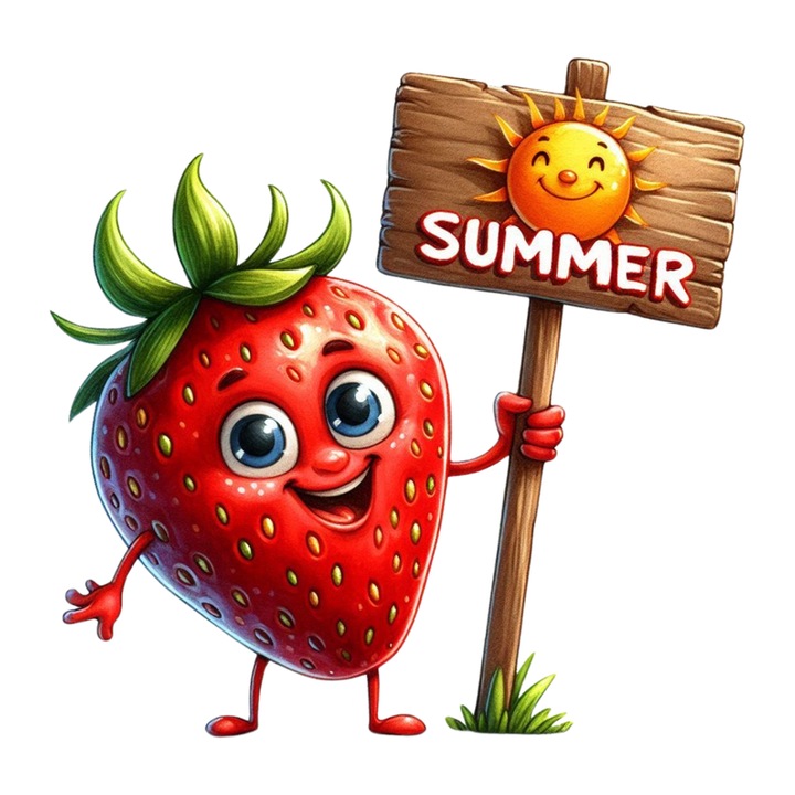 Sticker Capsuna amuzanta de vara summer, Fructe, Autoadeziv, Cri-Flo, Marime 10 cm