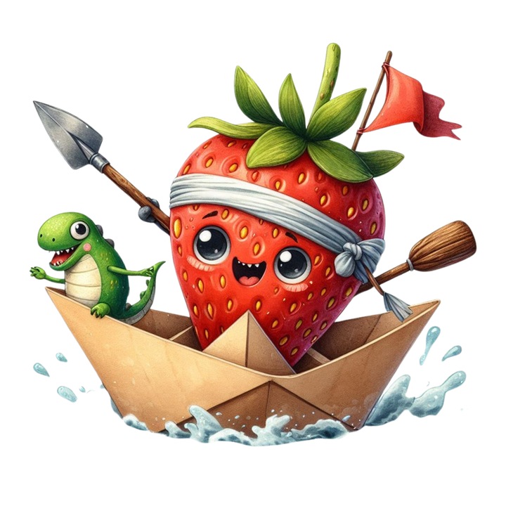 Sticker Capsuna amuzanta de vara navigator pirat, Fructe, Autoadeziv, Cri-Flo, Marime 8 cm