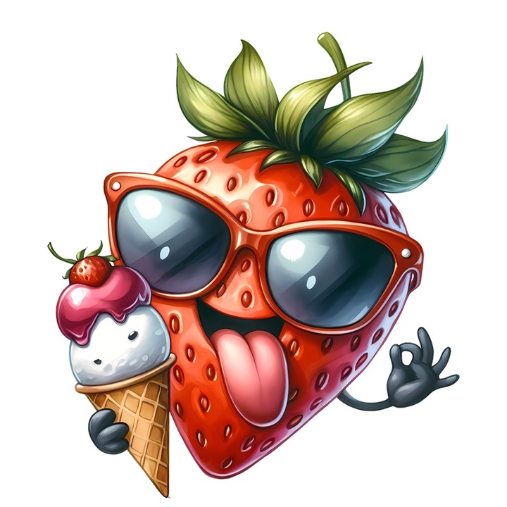 Sticker Capsuna amuzanta de vara cu inghetat, Fructe, Autoadeziv, Cri-Flo, Marime 25 cm