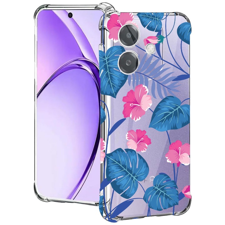 BestCase® Husa pentru OPPO A60 5G / A40 / A40M, Anti Shock 1.5MM, Tropical Blue Flowers, Protectie camera, ecran si colturi, 2004575 AS 112