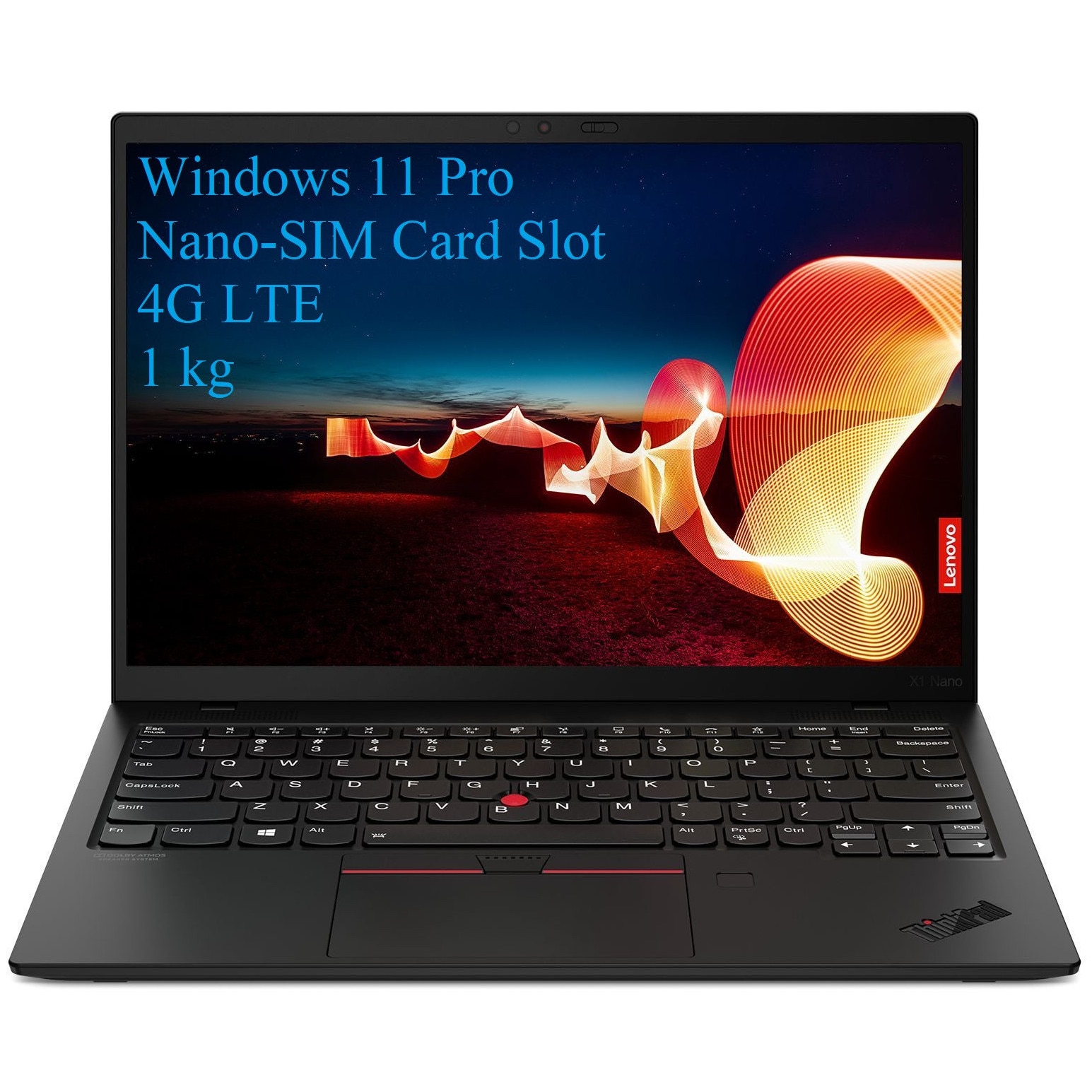 Laptop Lenovo ThinkPad X1 Nano G1, 13" 2k 2160x1350 IPS 450nits, Intel Core i7-1180G7, 16 GB DDR4, 512 GB SSD m2 PCIe, Intel Iris Xe Graphics, Windows 11 Pro, Carbon Fiber, Magnesium Body 1kg, Black, SIM Card Slot, 4G LTE