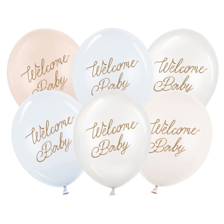 Балони "Добре дошли бебе" (6 бр.) син микс, 30 см