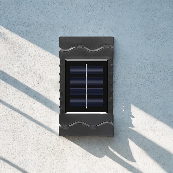 Set 4 x Lampi decorative cu incarcare solara pentru perete/gard, NEXTLY, design modular, senzor de lumina, 4 leduri, lumina calda, rezistenta la apa, 12x6.5cm, m3 negru