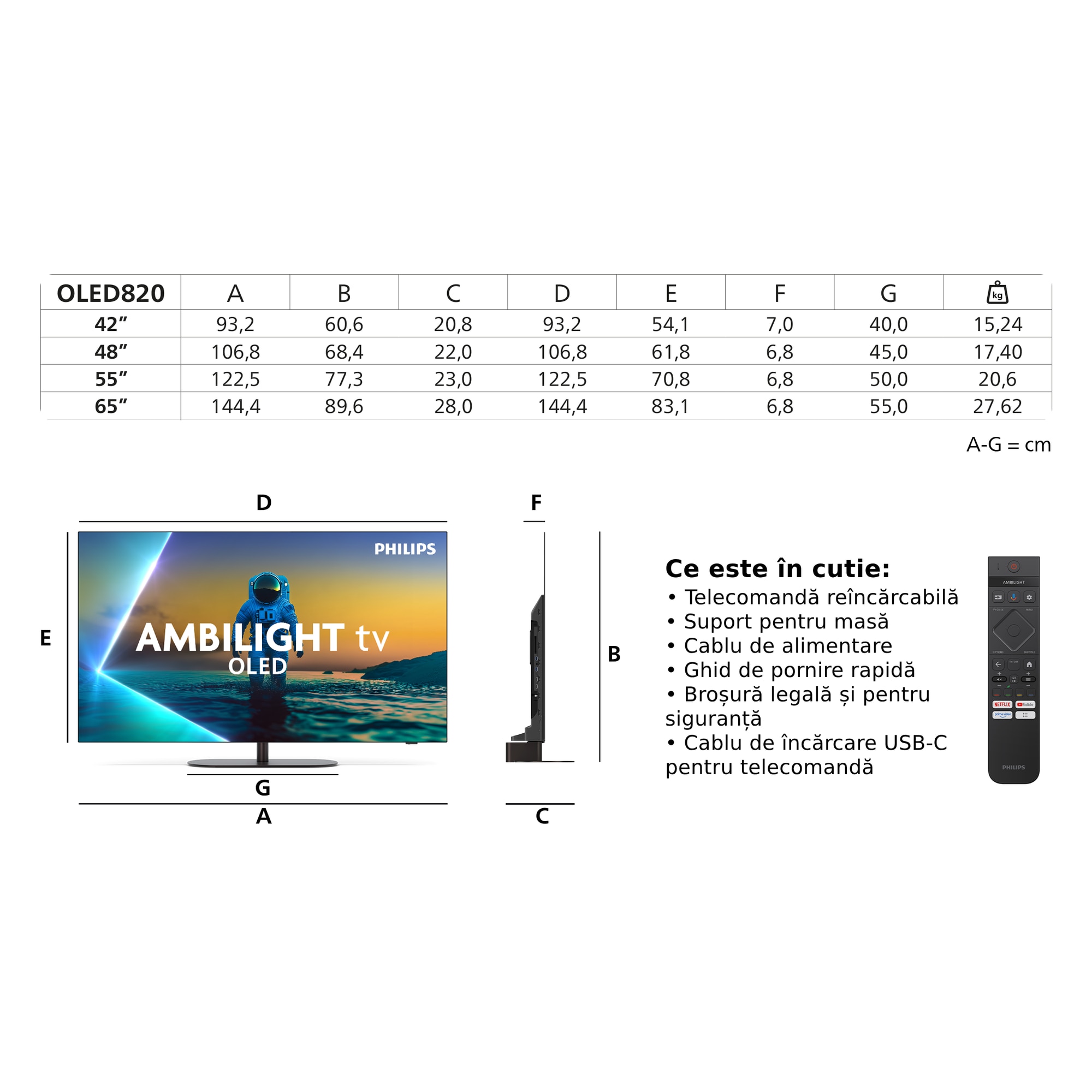 Televizor Philips AMBILIGHT tv OLED 42OLED820, 106 cm, Google TV
